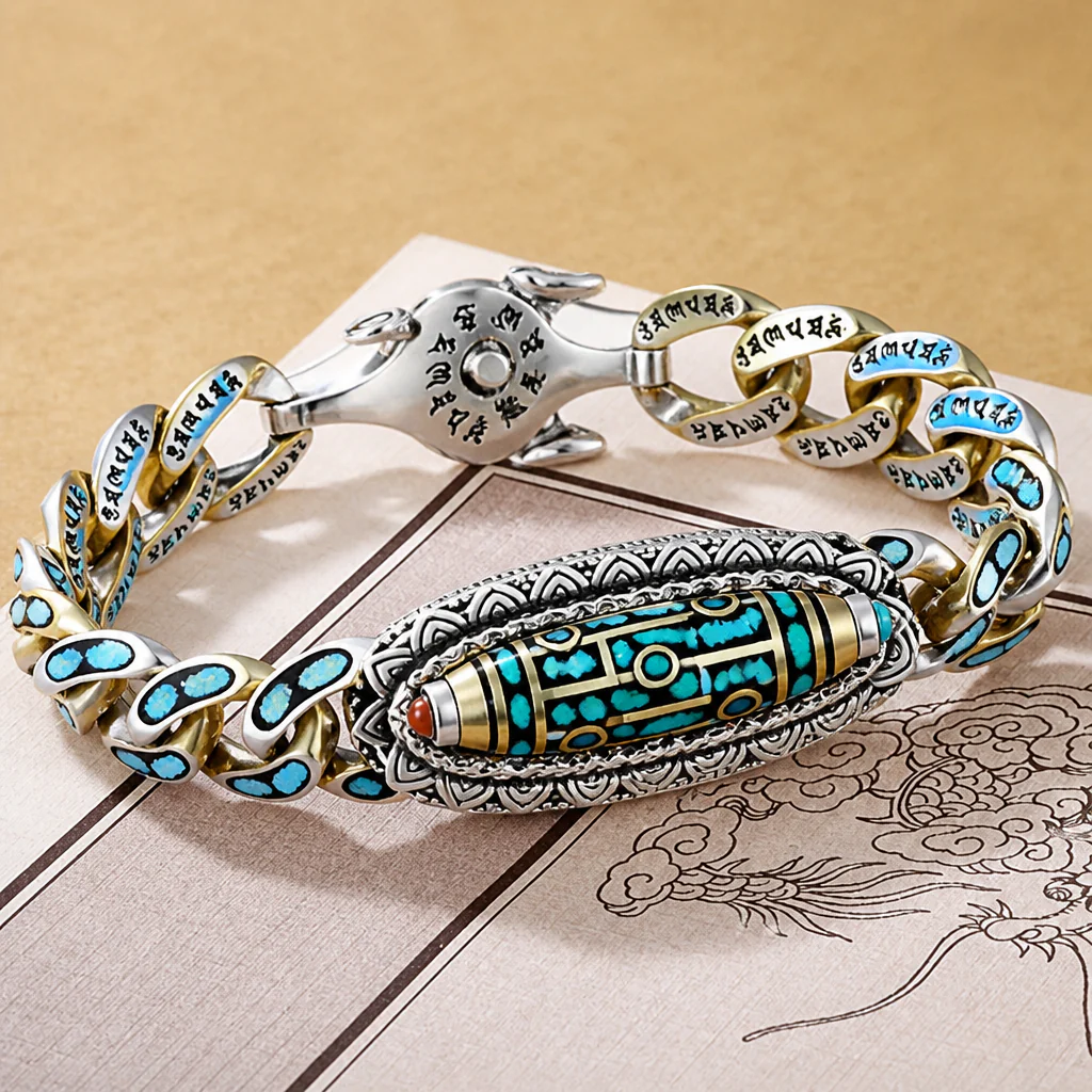 SereniStone™ – Tibetan Nine-Eyed Dzi Bead Bracelet with Turquoise Inlay - Image 9