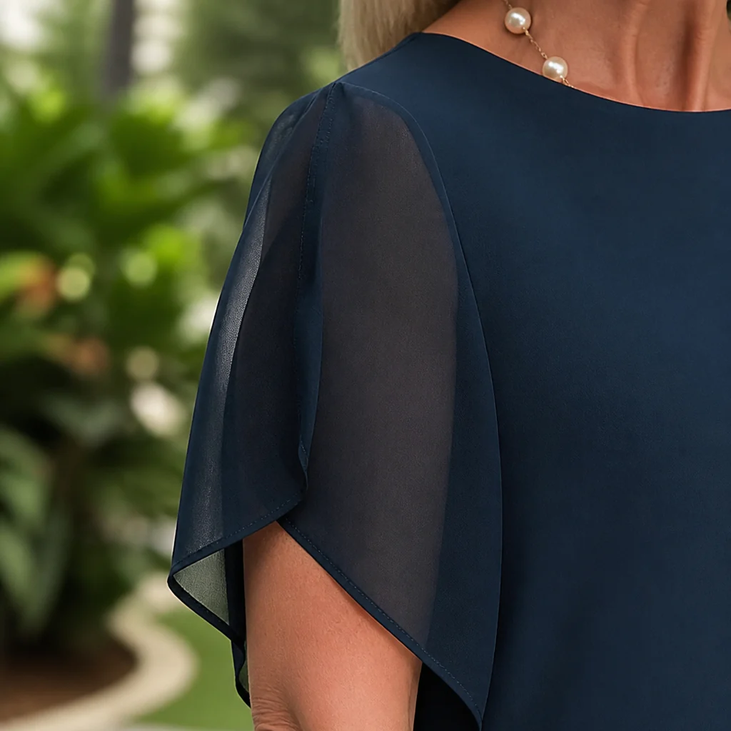 SerenLuxe™ – Elegant Chiffon Two-Piece Set with Asymmetric Layered Top - Image 6