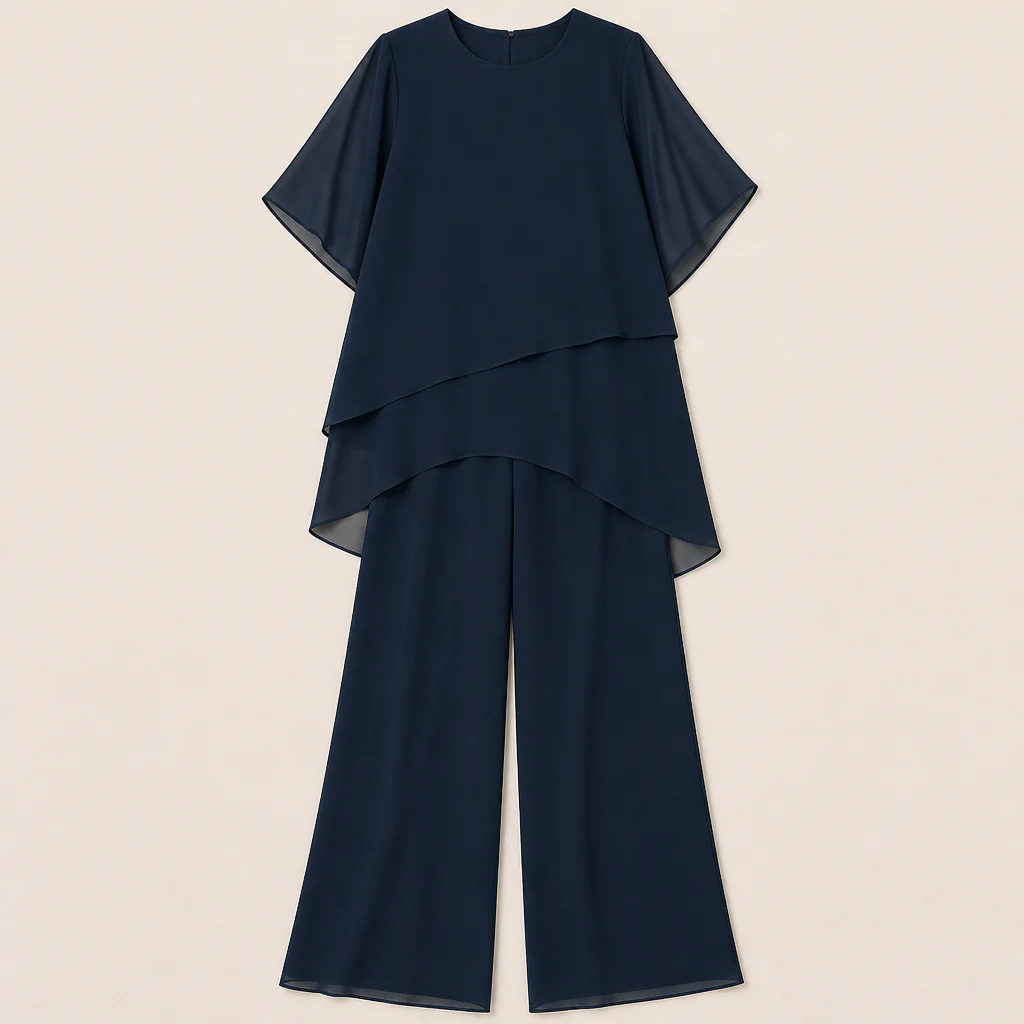 SerenLuxe™ – Elegant Chiffon Two-Piece Set with Asymmetric Layered Top - Image 9