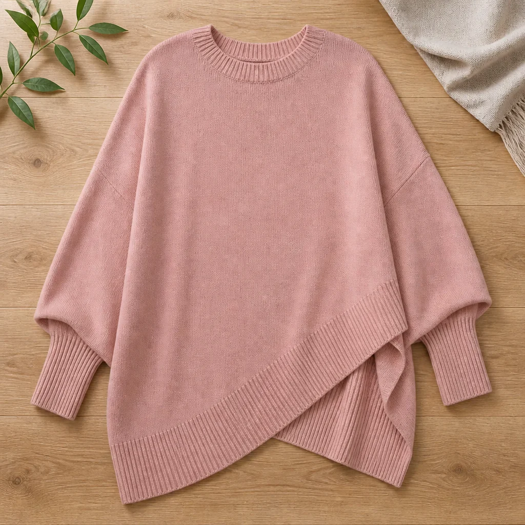 SerenoWave™ – Effortless Asymmetric Poncho Sweater with Batwing Sleeves - Image 10
