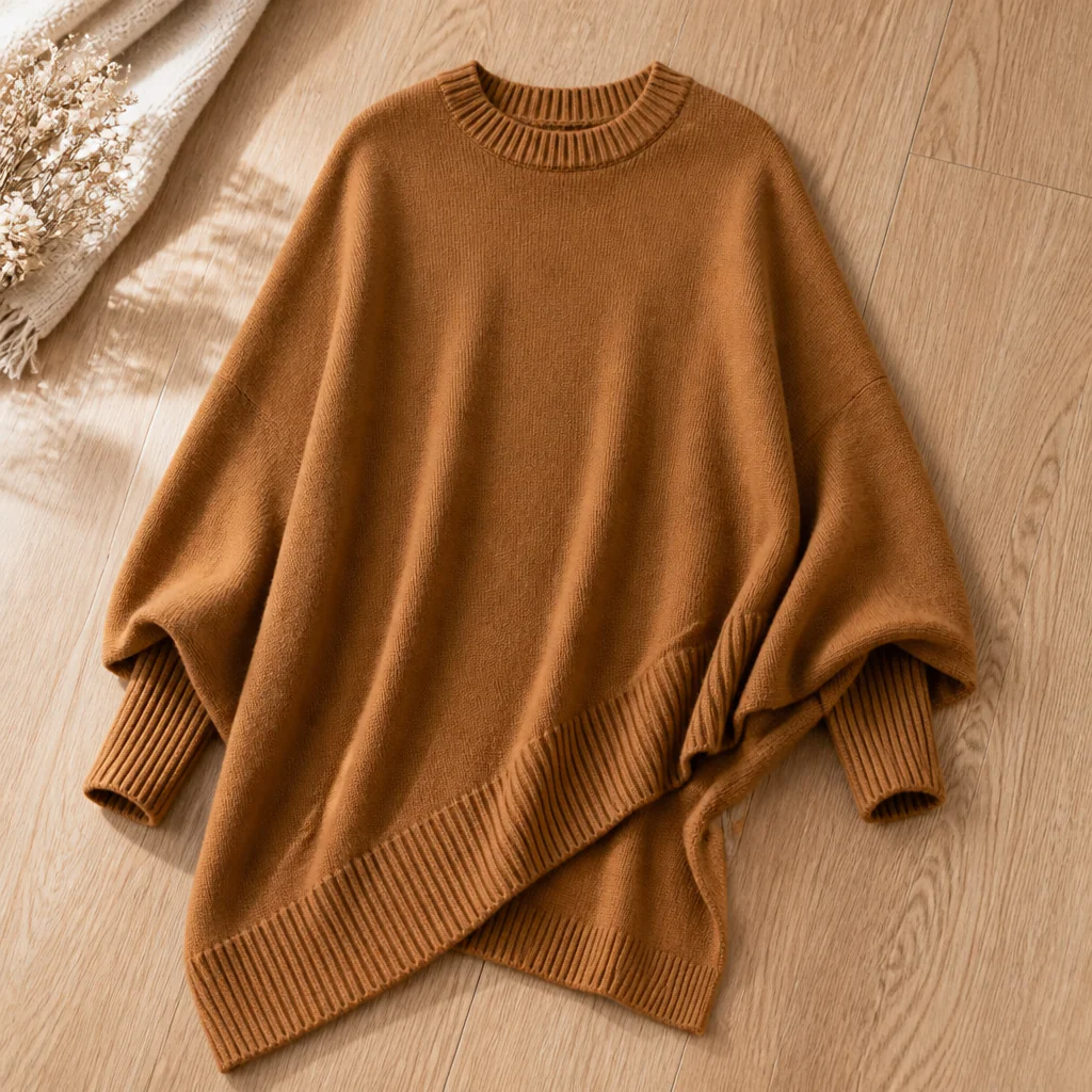 SerenoWave™ – Effortless Asymmetric Poncho Sweater with Batwing Sleeves - Image 12