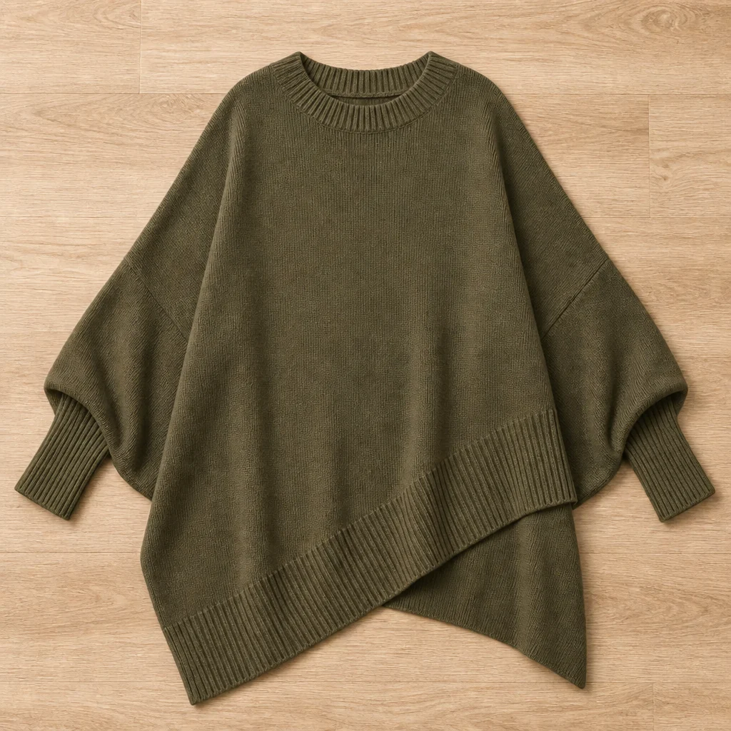 SerenoWave™ – Effortless Asymmetric Poncho Sweater with Batwing Sleeves - Image 15