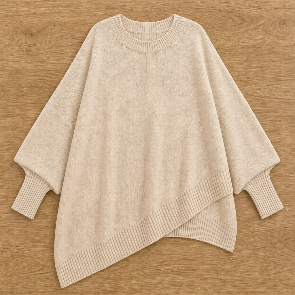SerenoWave™ – Effortless Asymmetric Poncho Sweater with Batwing Sleeves - Image 4
