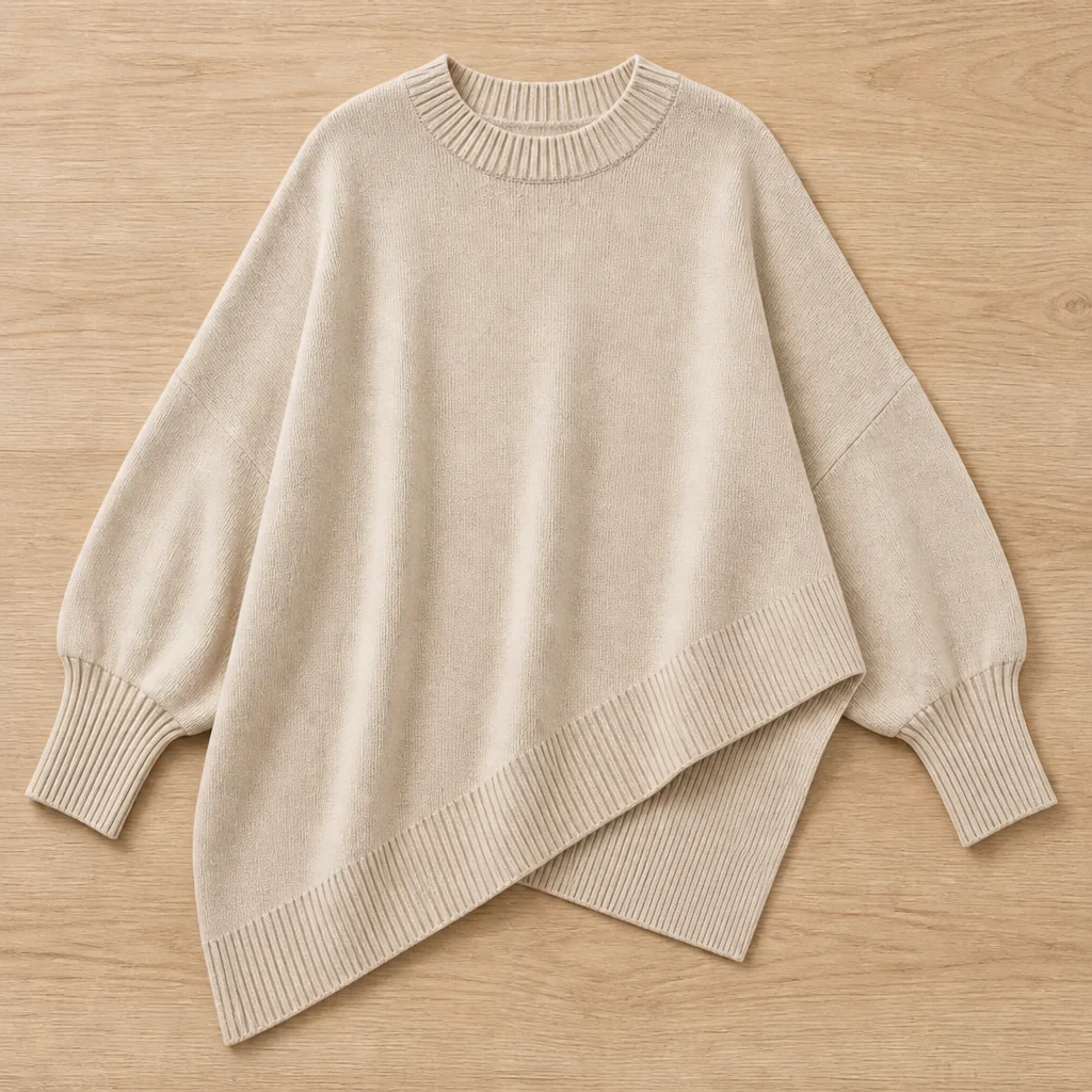 SerenoWave™ – Effortless Asymmetric Poncho Sweater with Batwing Sleeves - Image 9