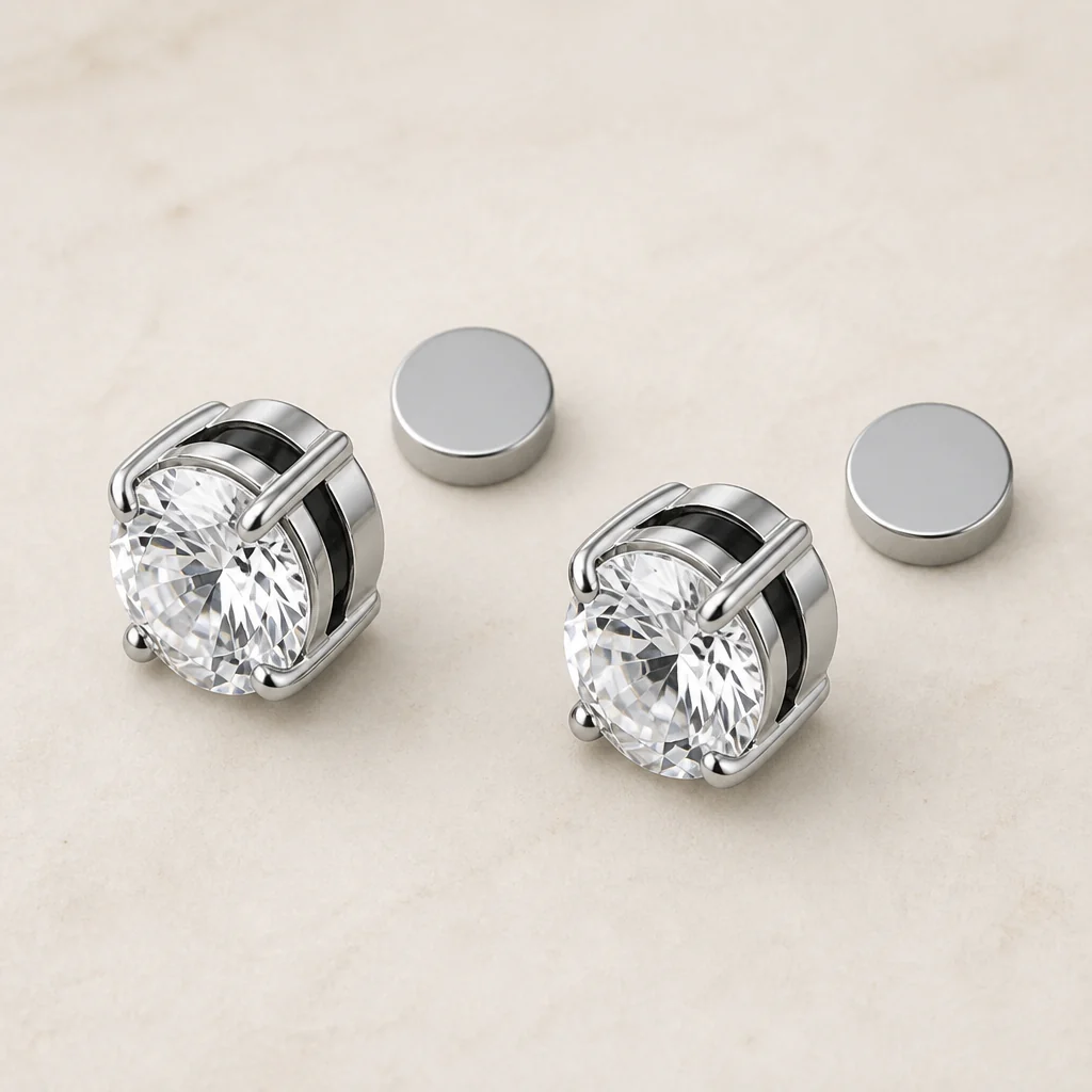 SerenPulse™ – Round-Cut Magnetic Clip-On Stud Earrings, No Piercing Needed - Image 3