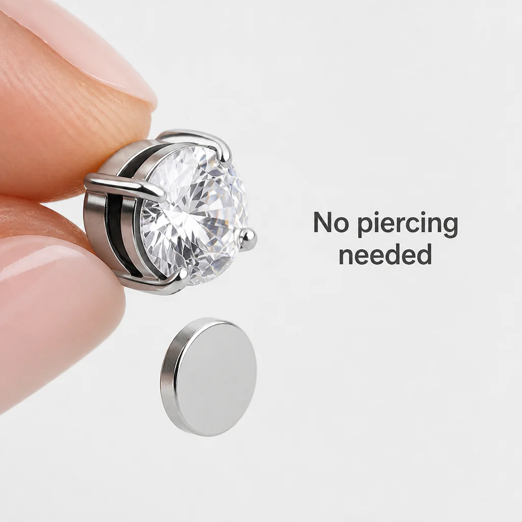 SerenPulse™ – Round-Cut Magnetic Clip-On Stud Earrings, No Piercing Needed - Image 5