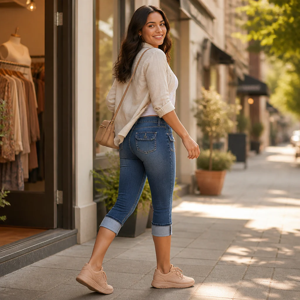 SerisiFlex™ – Curve-Defining Slim Fit Stretch Denim Capris with Contoured Waistband - Image 2