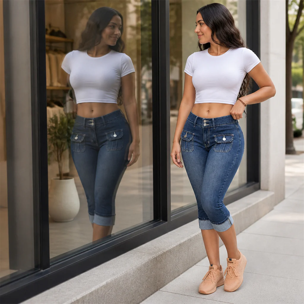 SerisiFlex™ – Curve-Defining Slim Fit Stretch Denim Capris with Contoured Waistband - Image 3