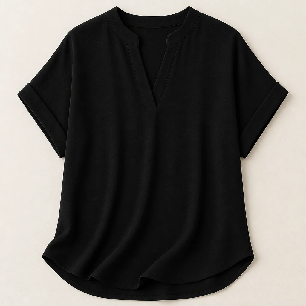 Silkora™ – Relaxed V-Neck Blouse with Curved Hem - Image 10