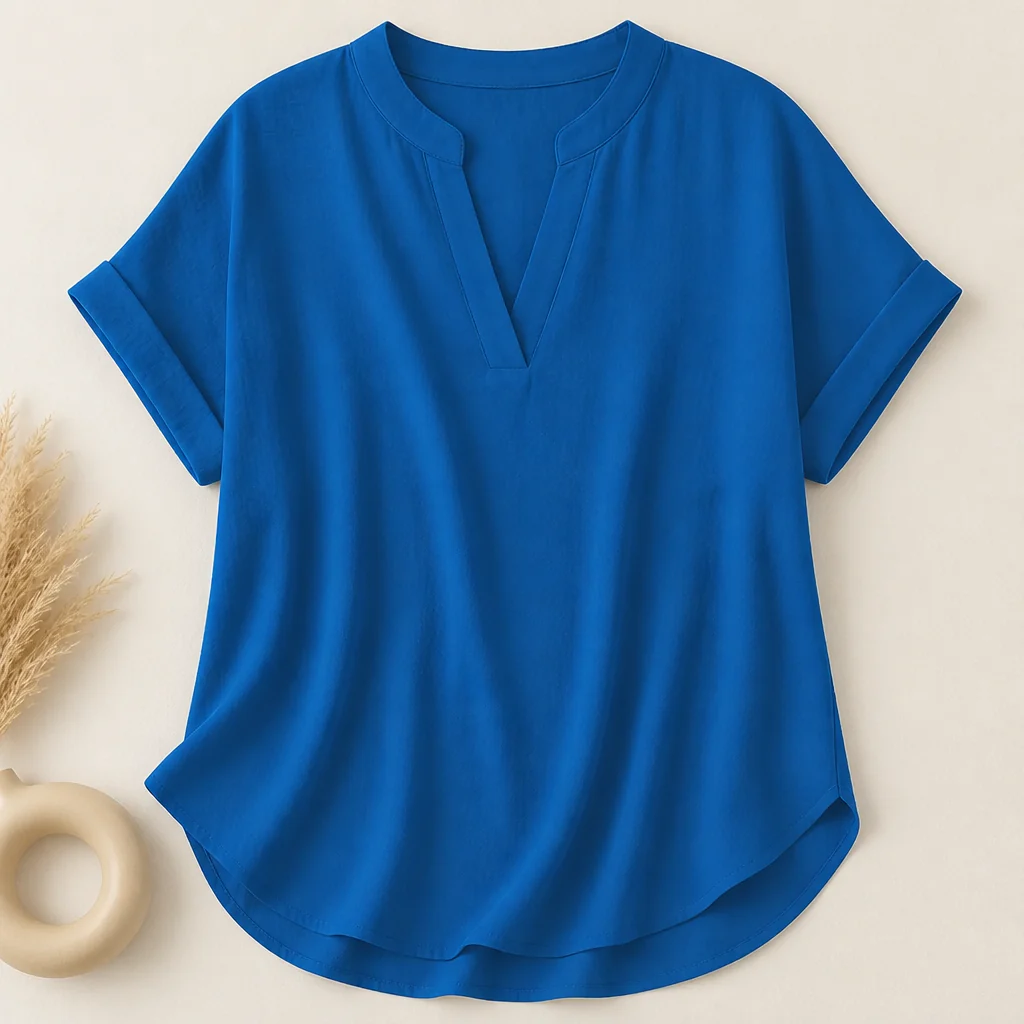 Silkora™ – Relaxed V-Neck Blouse with Curved Hem - Image 11