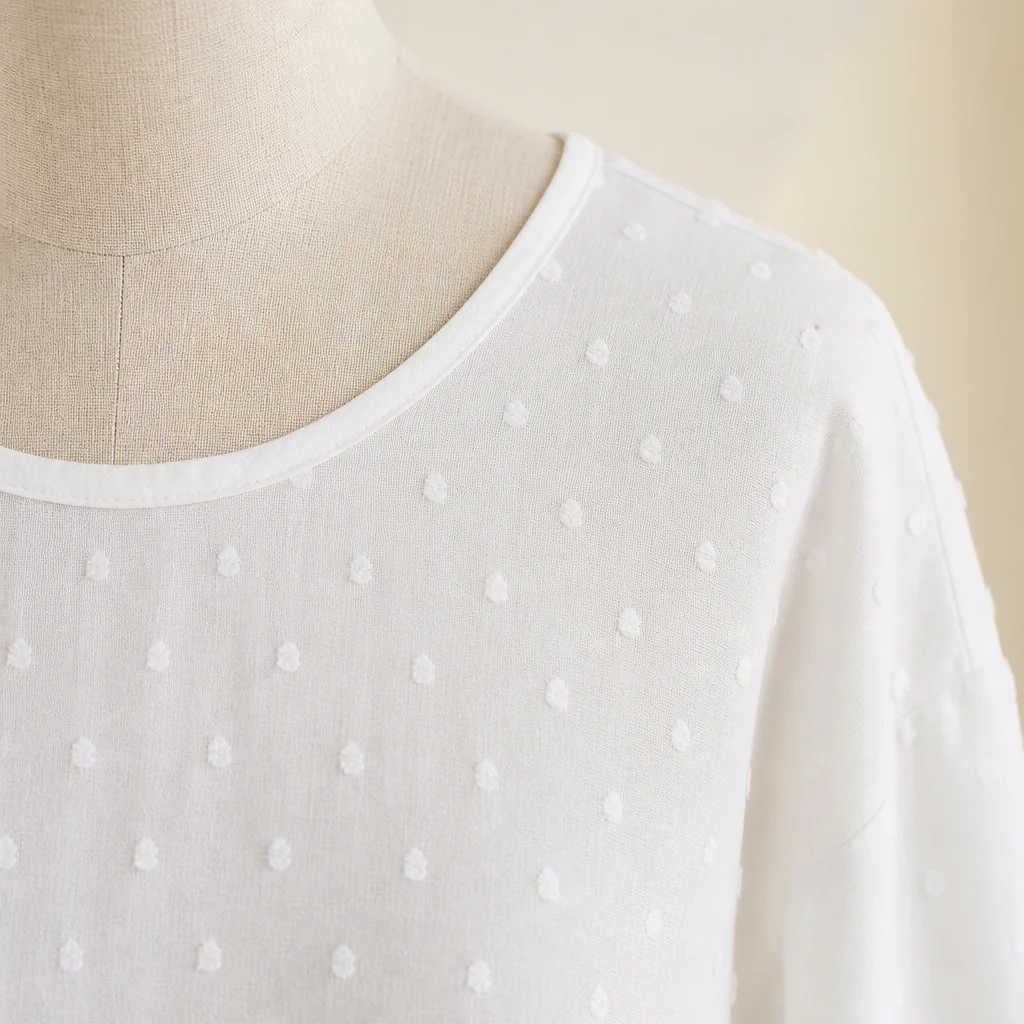 SilkoraWave™ – Relaxed Swiss-Dot Top with Buttoned Sleeve Tabs - Image 7
