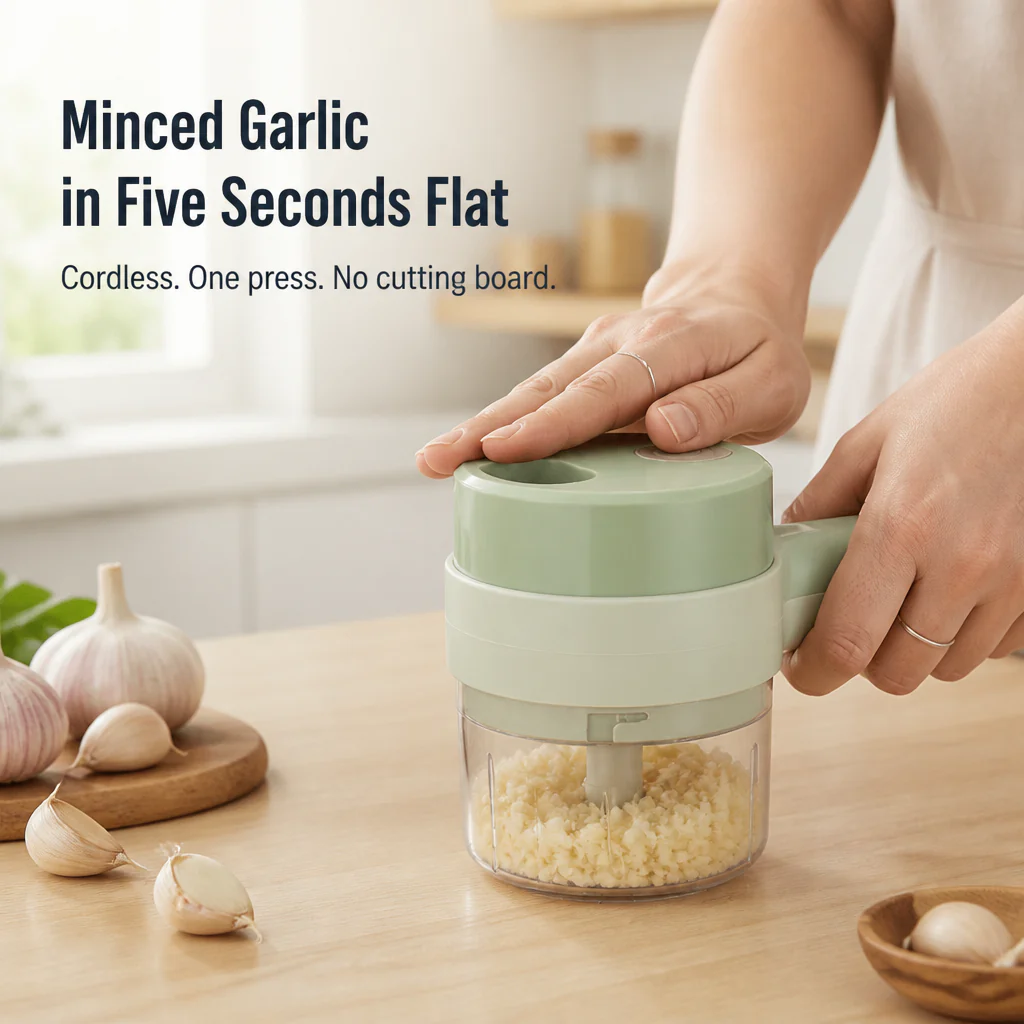 SliceSavvy™ — Mince Garlic, Slice Chili & Grind Meat in Seconds, Cordless