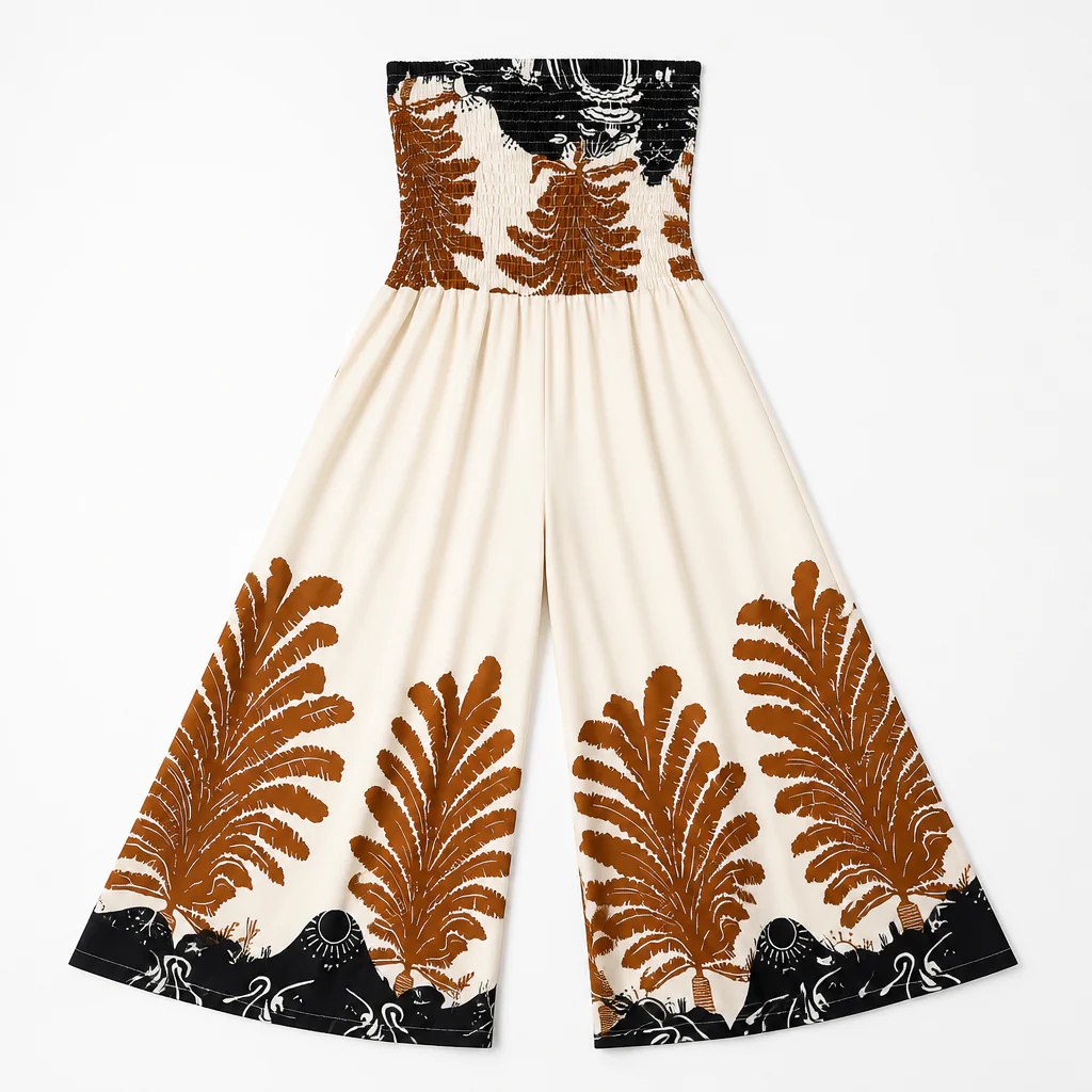 SolaraBreeze™ – Tropical Palm Print Strapless Palazzo Jumpsuit - Image 10