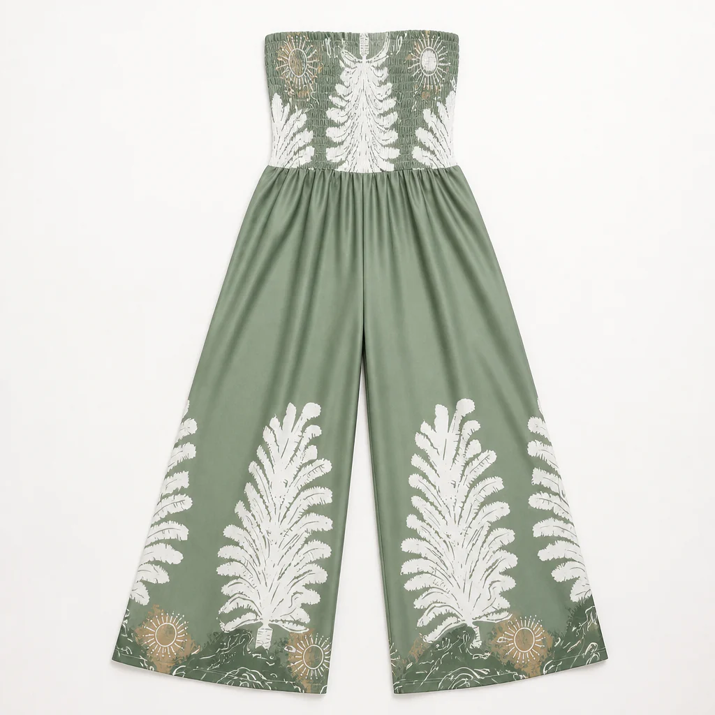 SolaraBreeze™ – Tropical Palm Print Strapless Palazzo Jumpsuit - Image 11