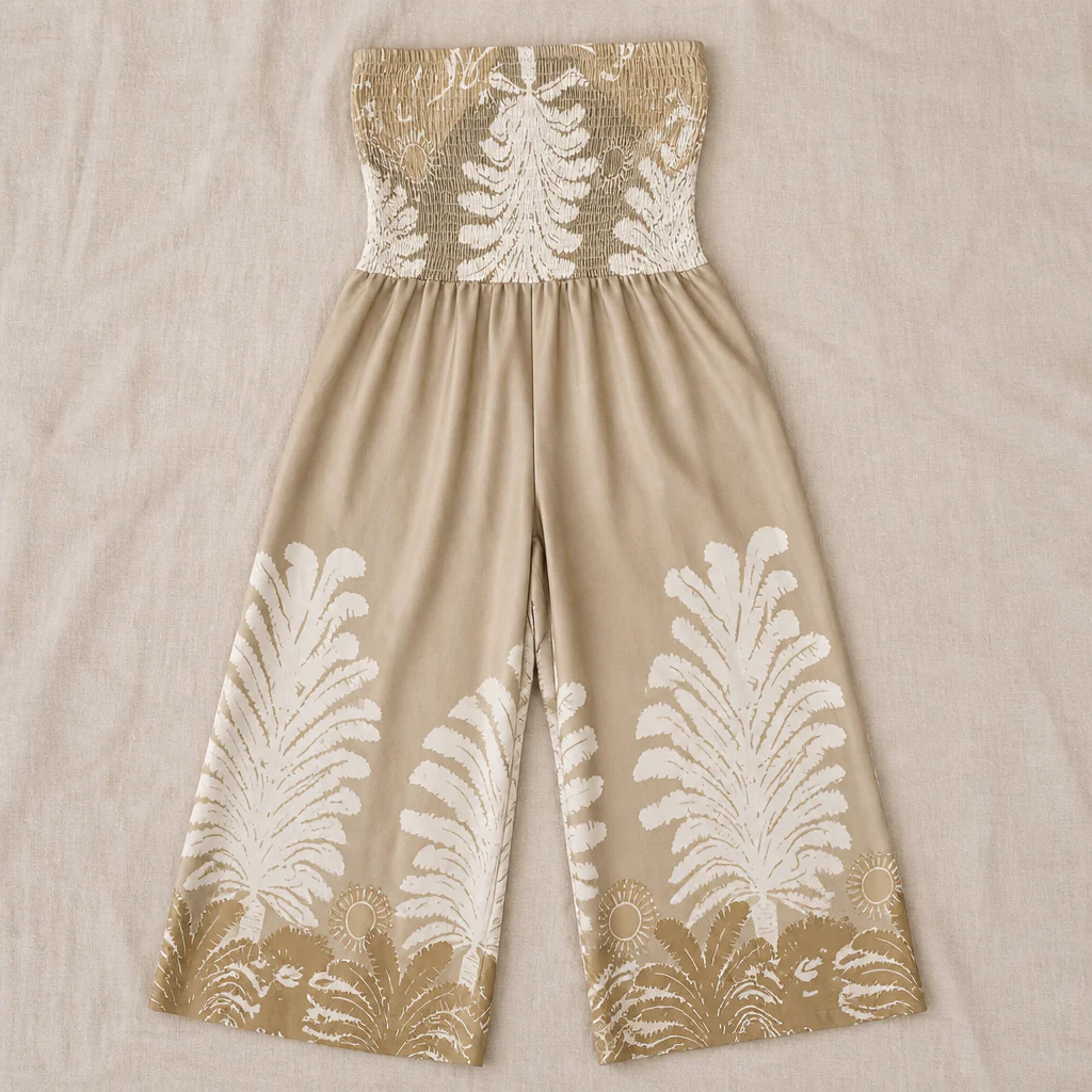 SolaraBreeze™ – Tropical Palm Print Strapless Palazzo Jumpsuit - Image 4