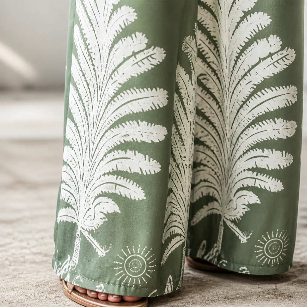 SolaraBreeze™ – Tropical Palm Print Strapless Palazzo Jumpsuit - Image 6