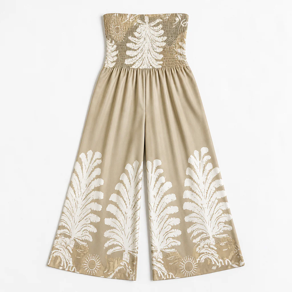 SolaraBreeze™ – Tropical Palm Print Strapless Palazzo Jumpsuit - Image 9