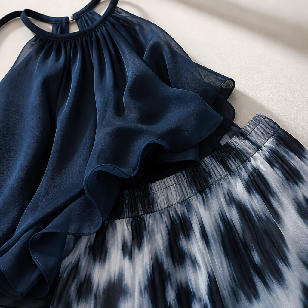 SolaraBreeze™ – Flowy Halter Ruffle Top & Wide-Leg Tie-Dye Pants Set - Image 5