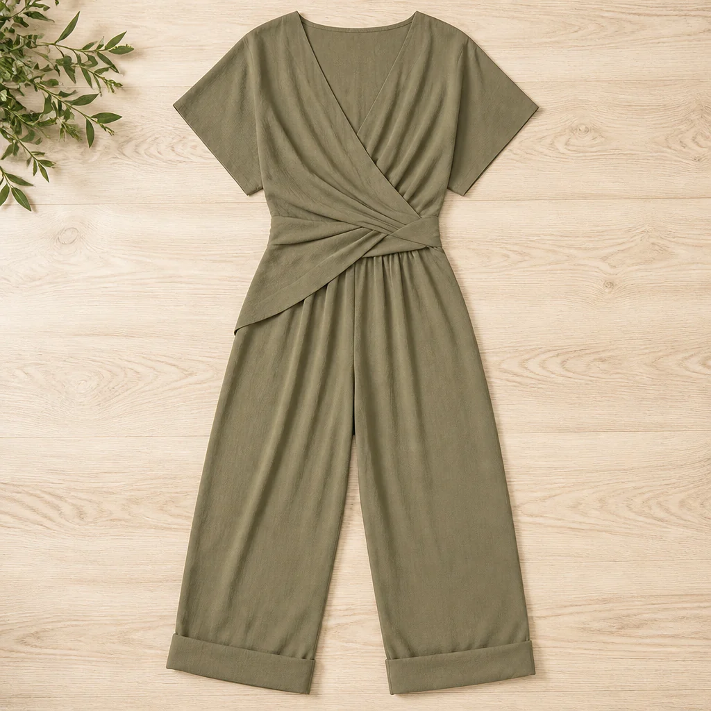 SolaraLuxe™ – Wrap-Front Wide-Leg Jumpsuit with Twist Waist - Image 10