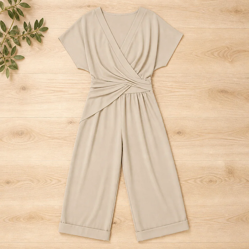 SolaraLuxe™ – Wrap-Front Wide-Leg Jumpsuit with Twist Waist - Image 8