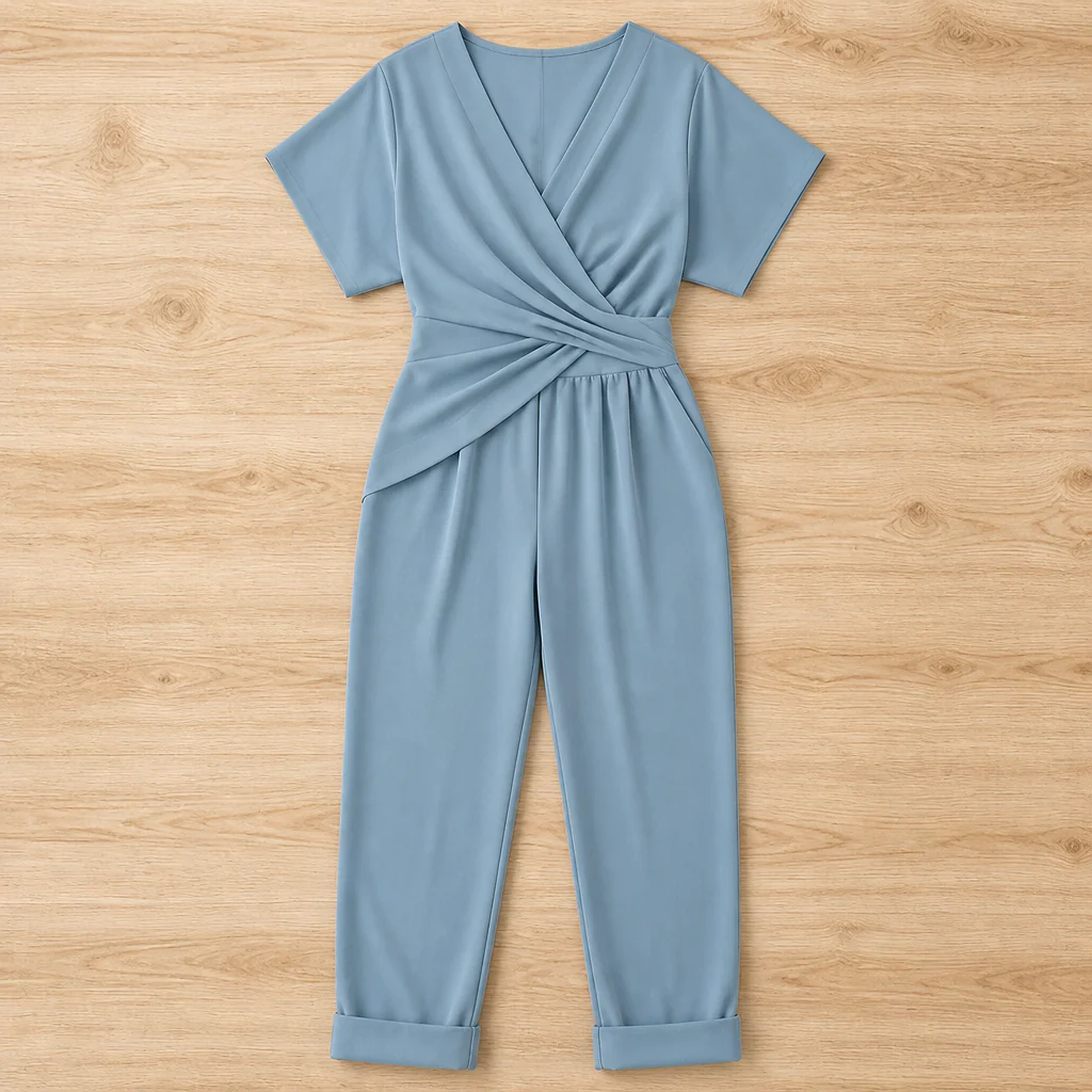 SolaraLuxe™ – Wrap-Front Wide-Leg Jumpsuit with Twist Waist - Image 9