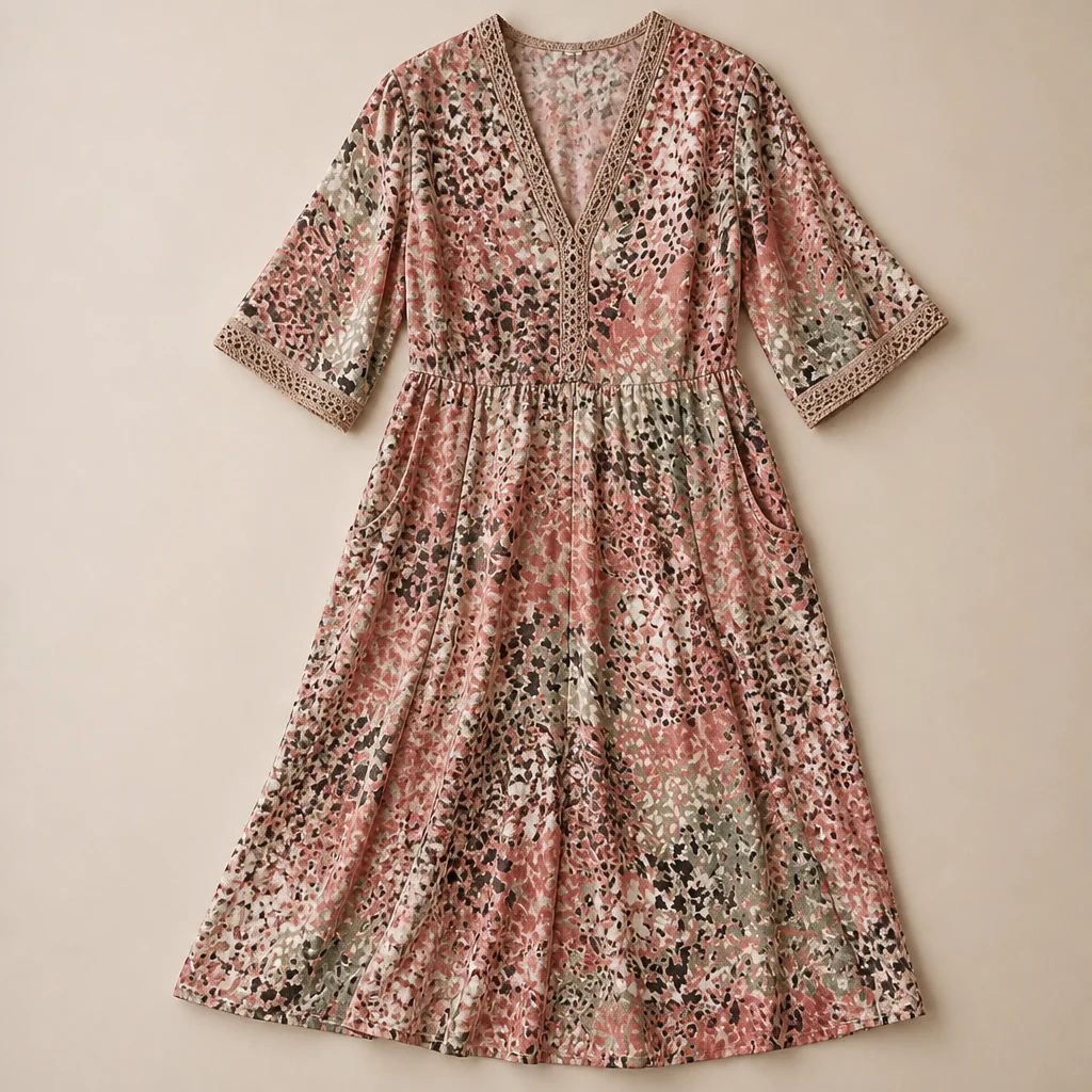 Aesthetic — printed boho midi dress sold on style, ease, and mature-vacation identity. - Image 10