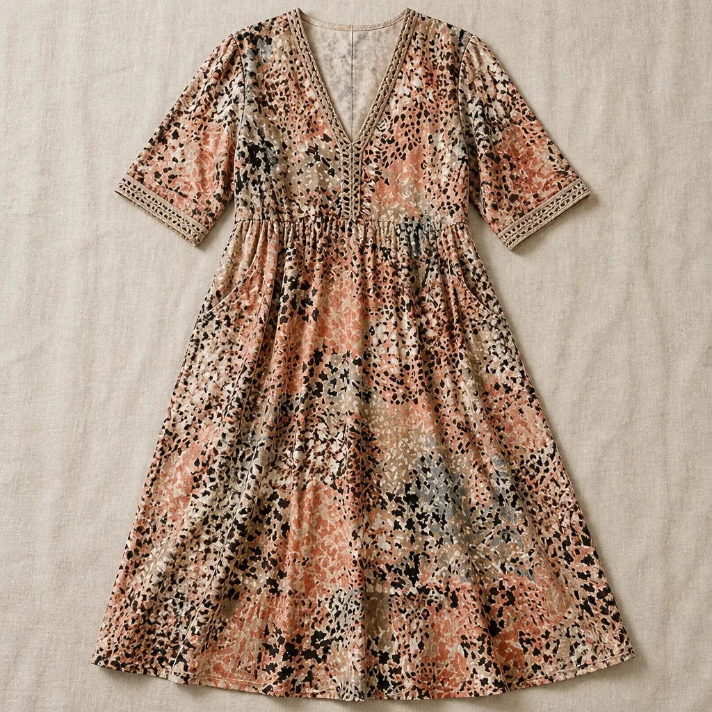 Aesthetic — printed boho midi dress sold on style, ease, and mature-vacation identity. - Image 4