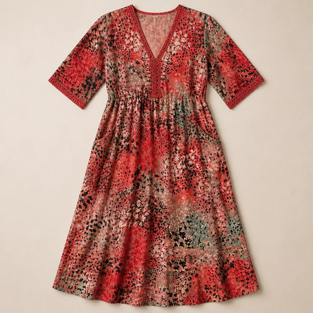 Aesthetic — printed boho midi dress sold on style, ease, and mature-vacation identity. - Image 8