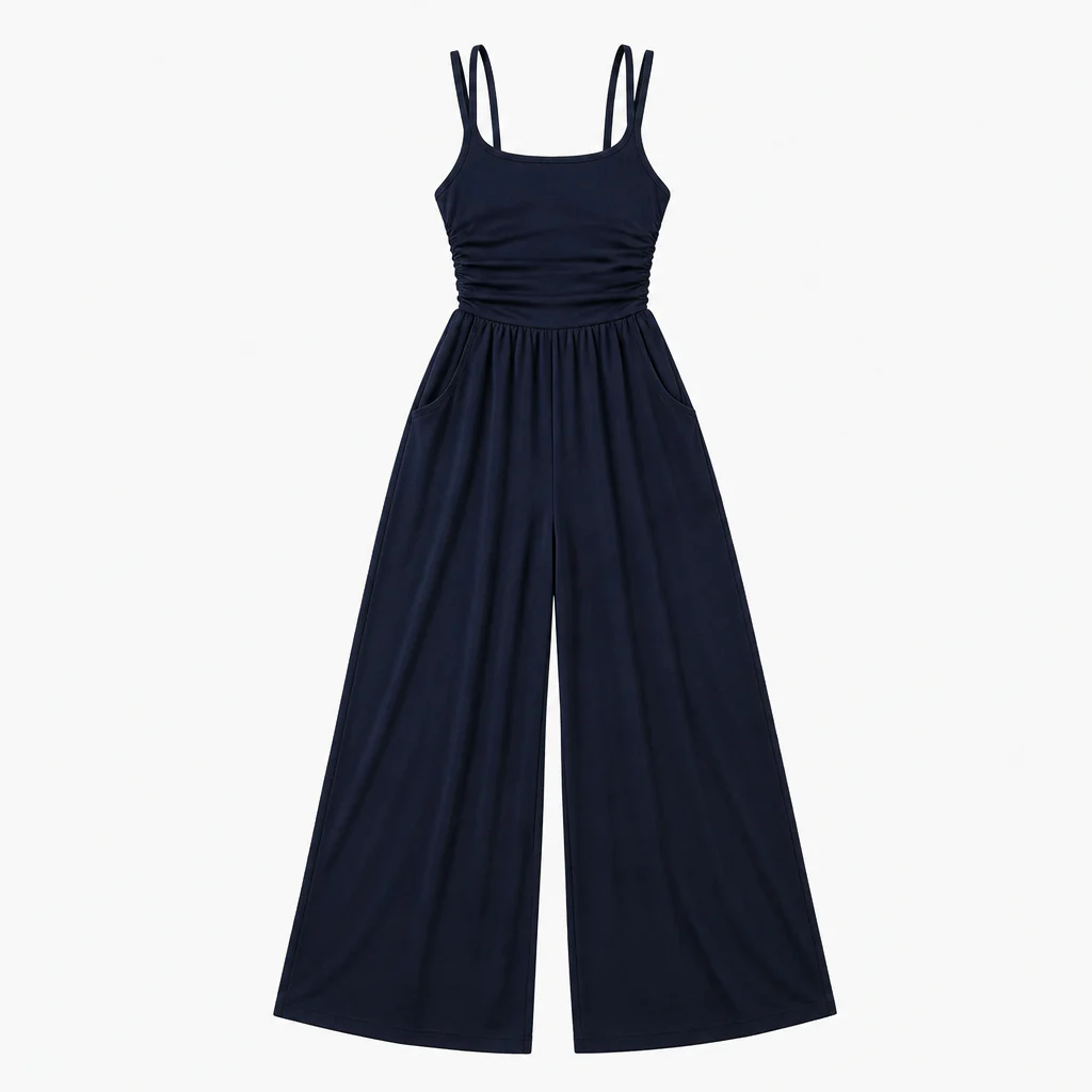 SolaraWave™ – Flowy Wide-Leg Summer Jumpsuit with Ruched Bodice - Image 10