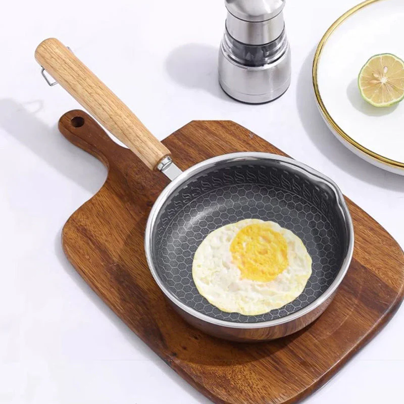Stainless Steel Mini Frying Pan with Wooden Handle - Image 2
