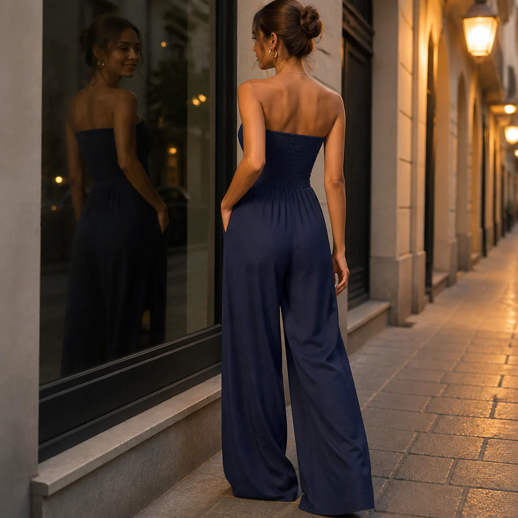 Solenne™ – Elegant Strapless Wide-Leg Jumpsuit with Smocked Back - Image 3