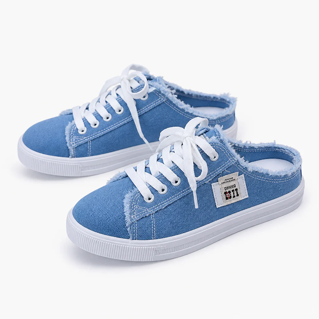 StridePulse™ – Casual Frayed Edge Denim Mule Sneakers - Image 10