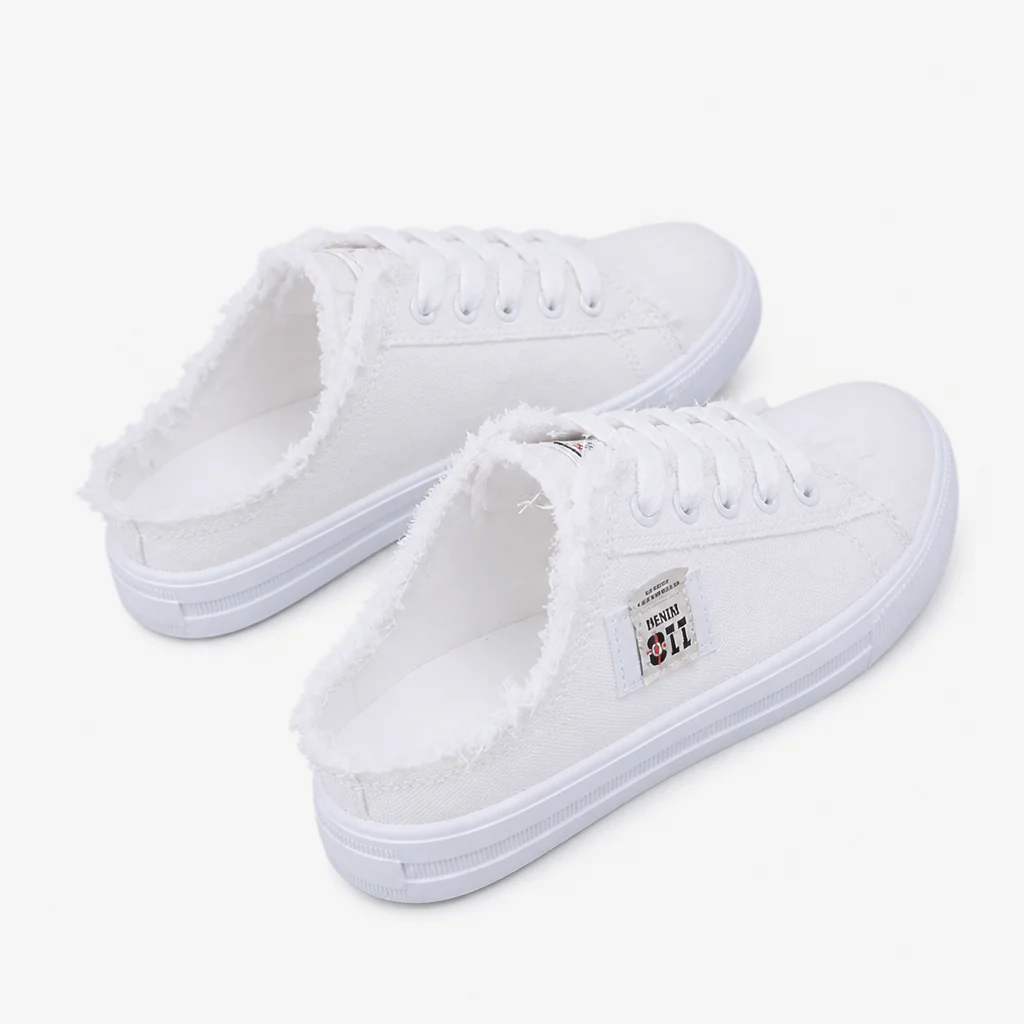 StridePulse™ – Casual Frayed Edge Denim Mule Sneakers - Image 11
