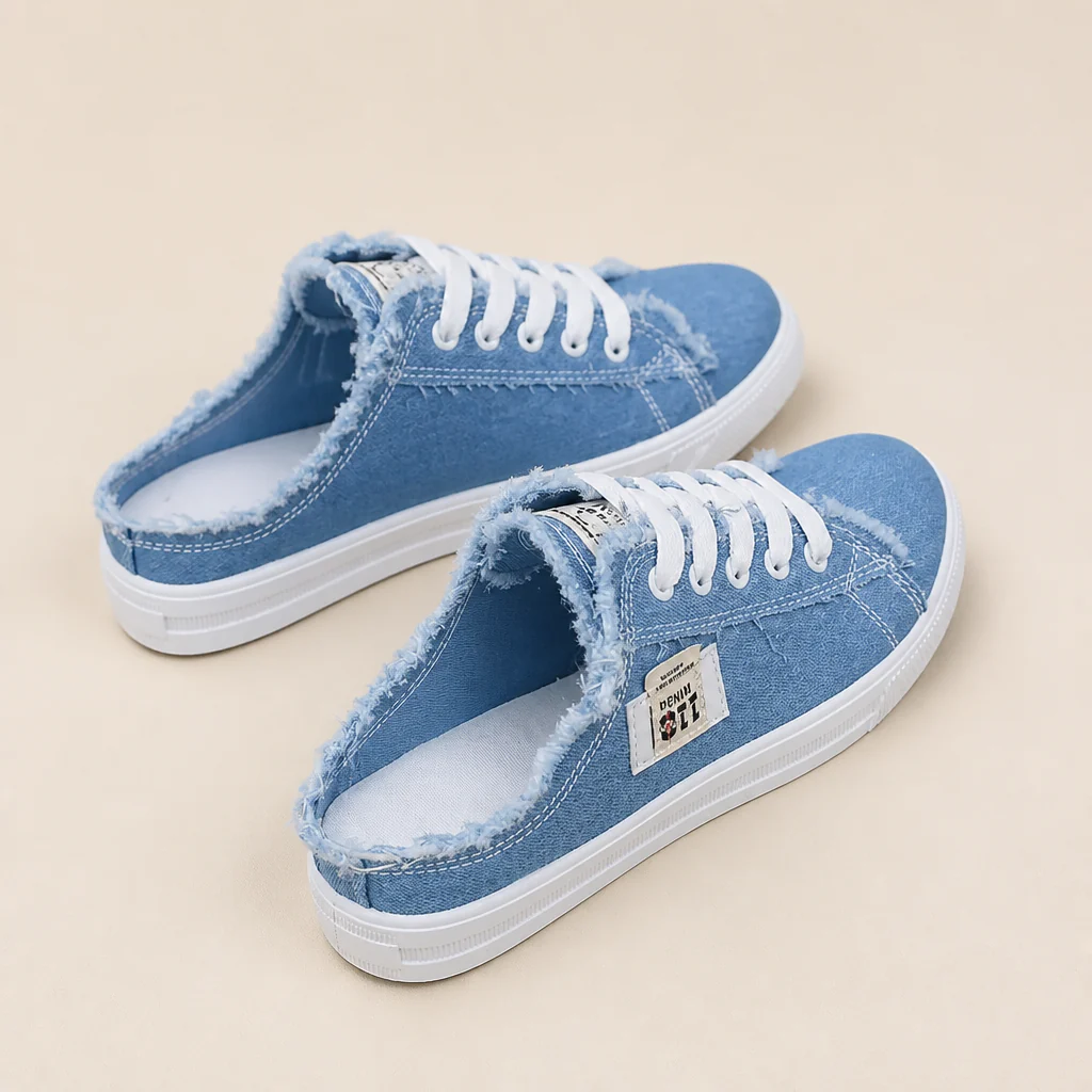 StridePulse™ – Casual Frayed Edge Denim Mule Sneakers - Image 4