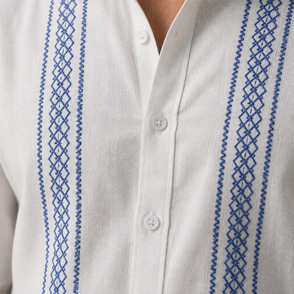 Suncraft™ – Embroidered Cuban-Collar Shirt & Drawstring Shorts Summer Set - Image 5