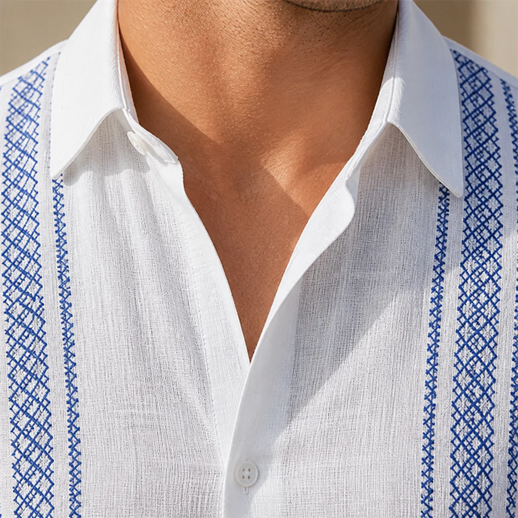 Suncraft™ – Embroidered Cuban-Collar Shirt & Drawstring Shorts Summer Set - Image 7