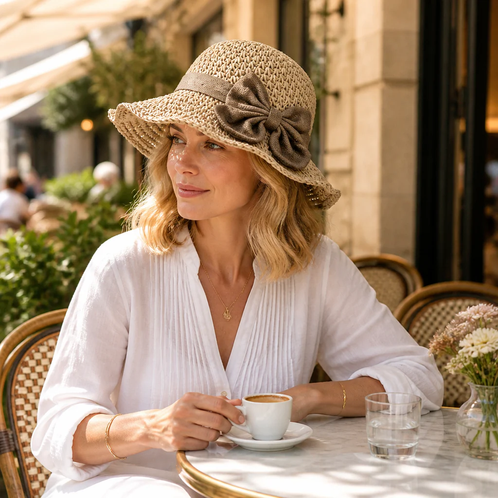 SunSway™ – Packable Woven Straw Sun Hat with Bow Detail - Image 3