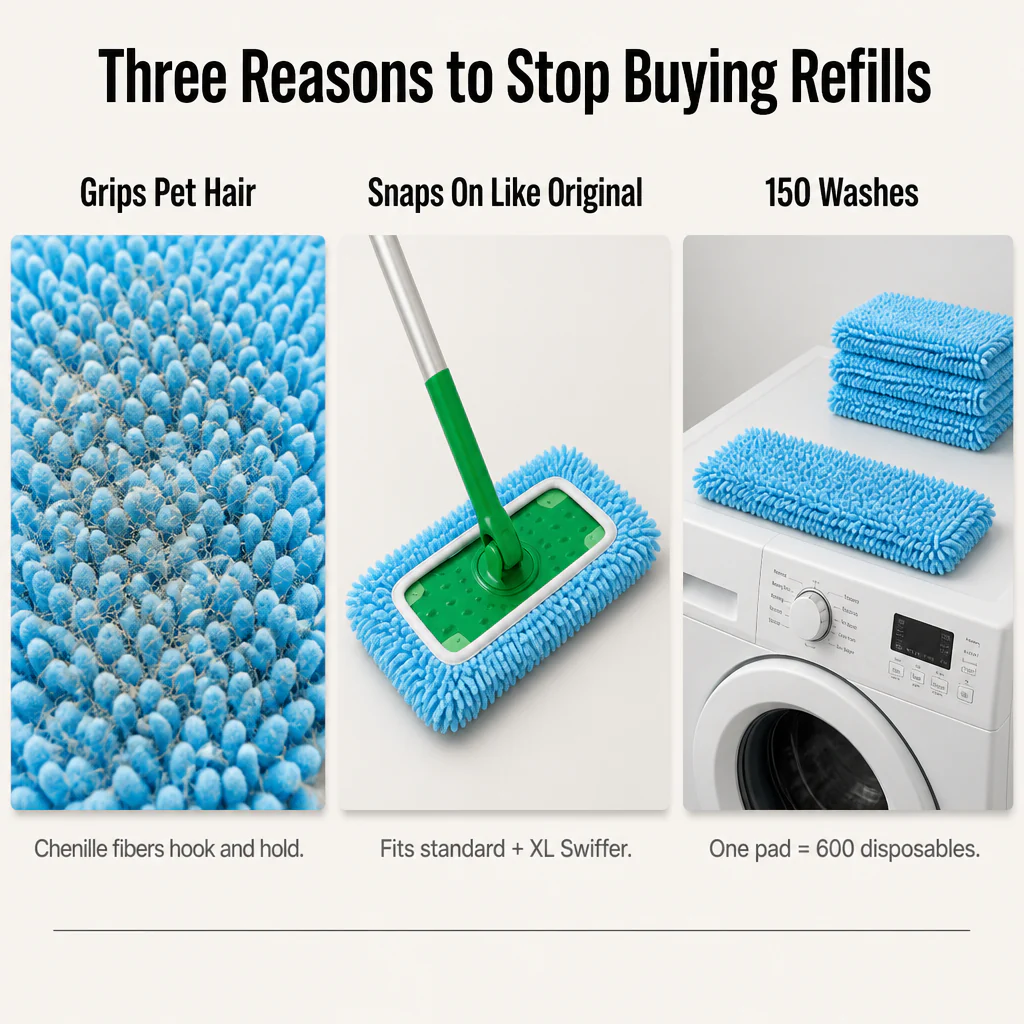 SwiftSleek™ — Snap-On Microfiber Pads That Grab Pet Hair Through 150 Washes - Image 3