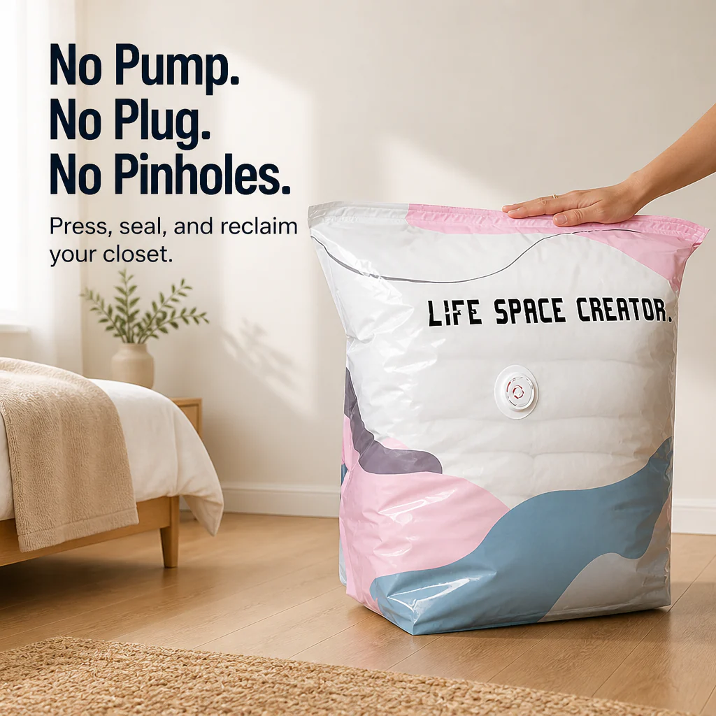 SwiftSpace™ — Compress Comforters, Coats & Bedding to a Fifth Their Size, Pump-Free