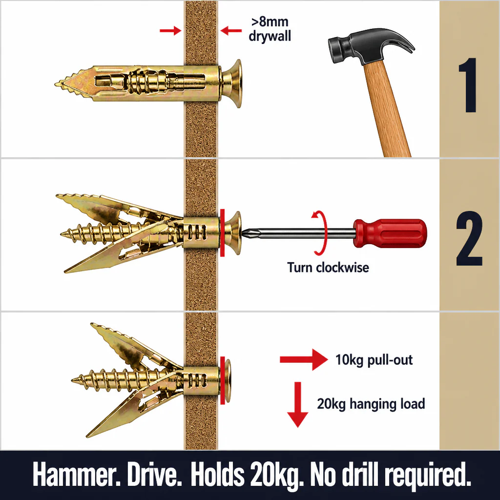 TitanFixx™ — Hammer-In Steel Anchors That Grip Drywall From the Back - Image 4