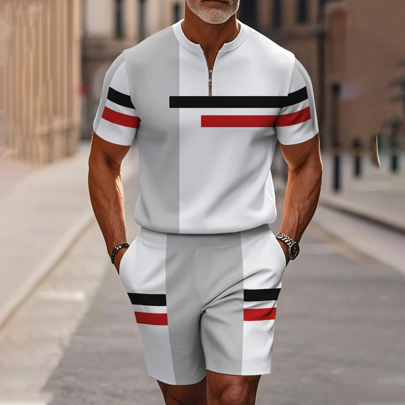 Marsten™ – Tailored Zip-Collar Shirt and Shorts Set for Men - Image 12