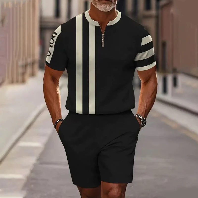 Marsten™ – Tailored Zip-Collar Shirt and Shorts Set for Men - Image 13