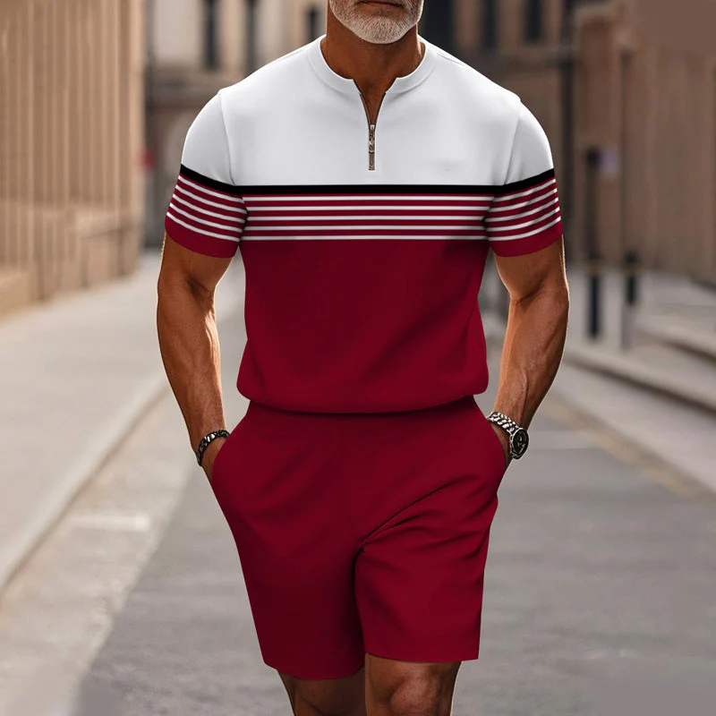 Marsten™ – Tailored Zip-Collar Shirt and Shorts Set for Men - Image 14
