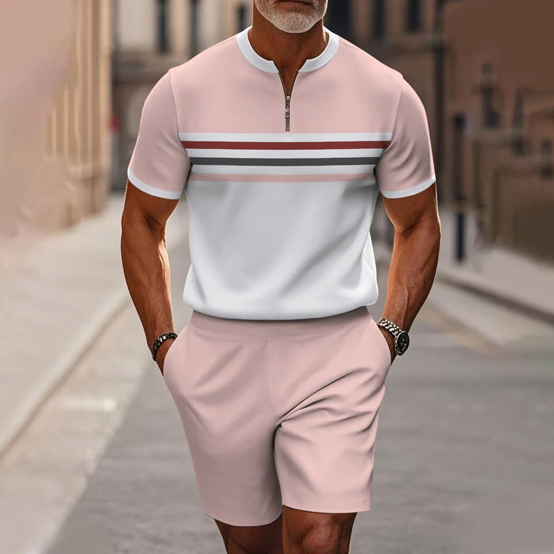 Marsten™ – Tailored Zip-Collar Shirt and Shorts Set for Men - Image 15