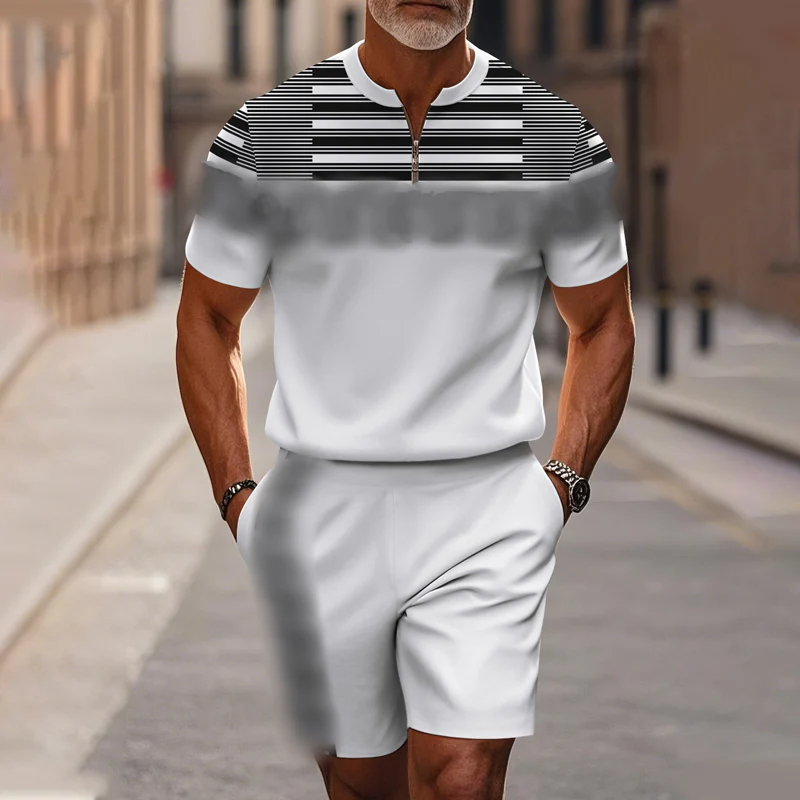 Marsten™ – Tailored Zip-Collar Shirt and Shorts Set for Men - Image 17