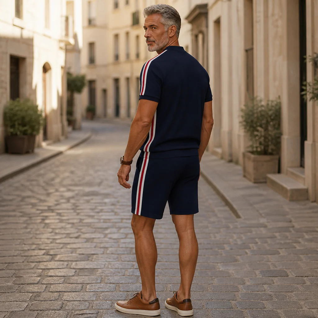 Marsten™ – Tailored Zip-Collar Shirt and Shorts Set for Men - Image 7