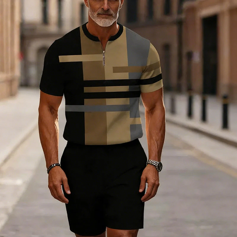 Marsten™ – Tailored Zip-Collar Shirt and Shorts Set for Men - Image 8
