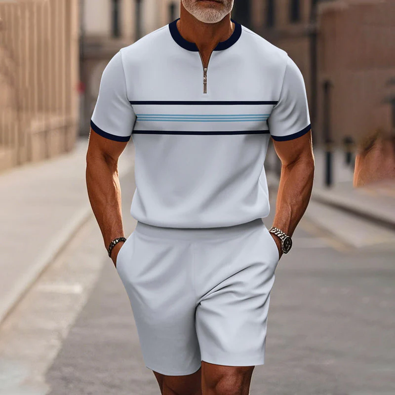Marsten™ – Tailored Zip-Collar Shirt and Shorts Set for Men - Image 9
