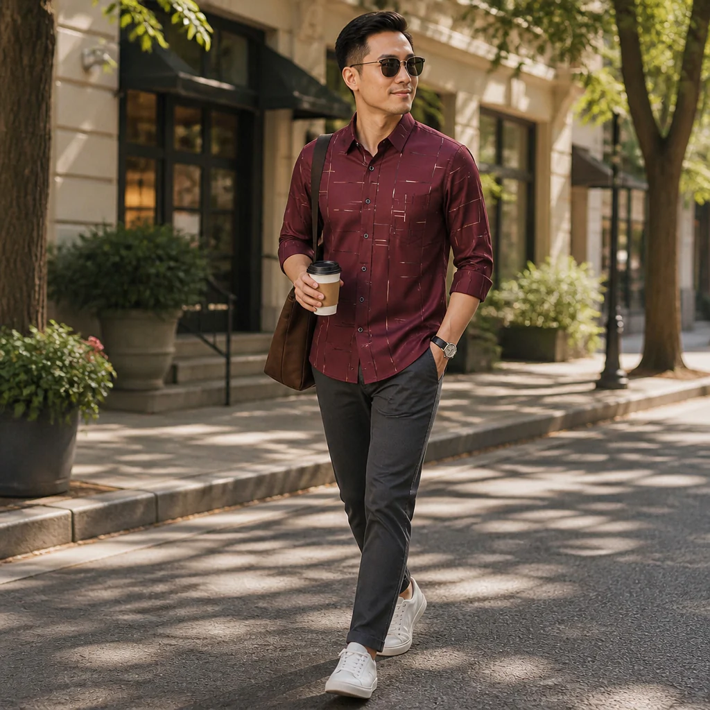 Ultra-LightPower™ – Wrinkle-Free Line-Print Dress Shirt with Breathable Stretch - Image 3