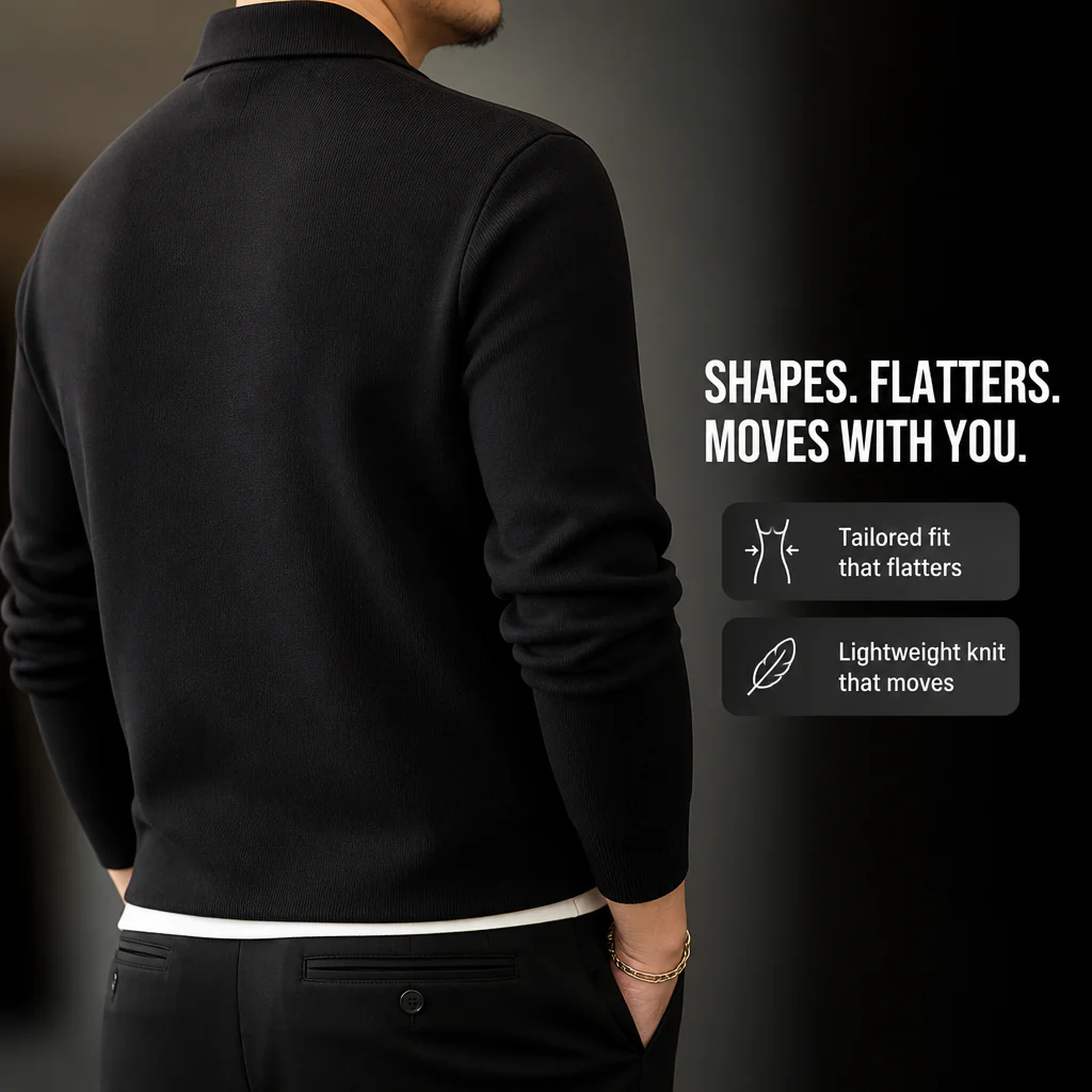 ValorWeave™ – Tailored Knit Polo with Spread Collar & Button Placket - Image 3